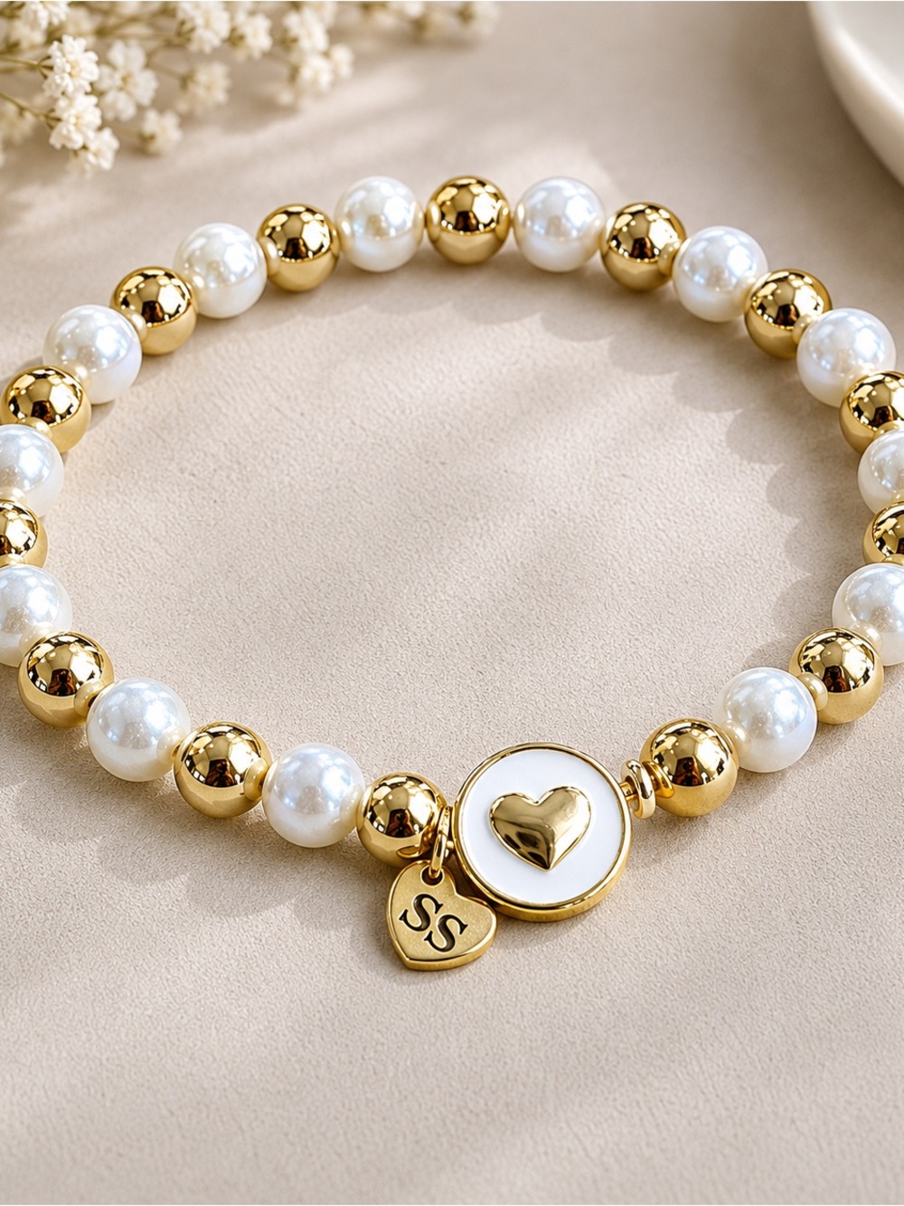 Sweet Stacks XO Pearl and Gold Bracelet